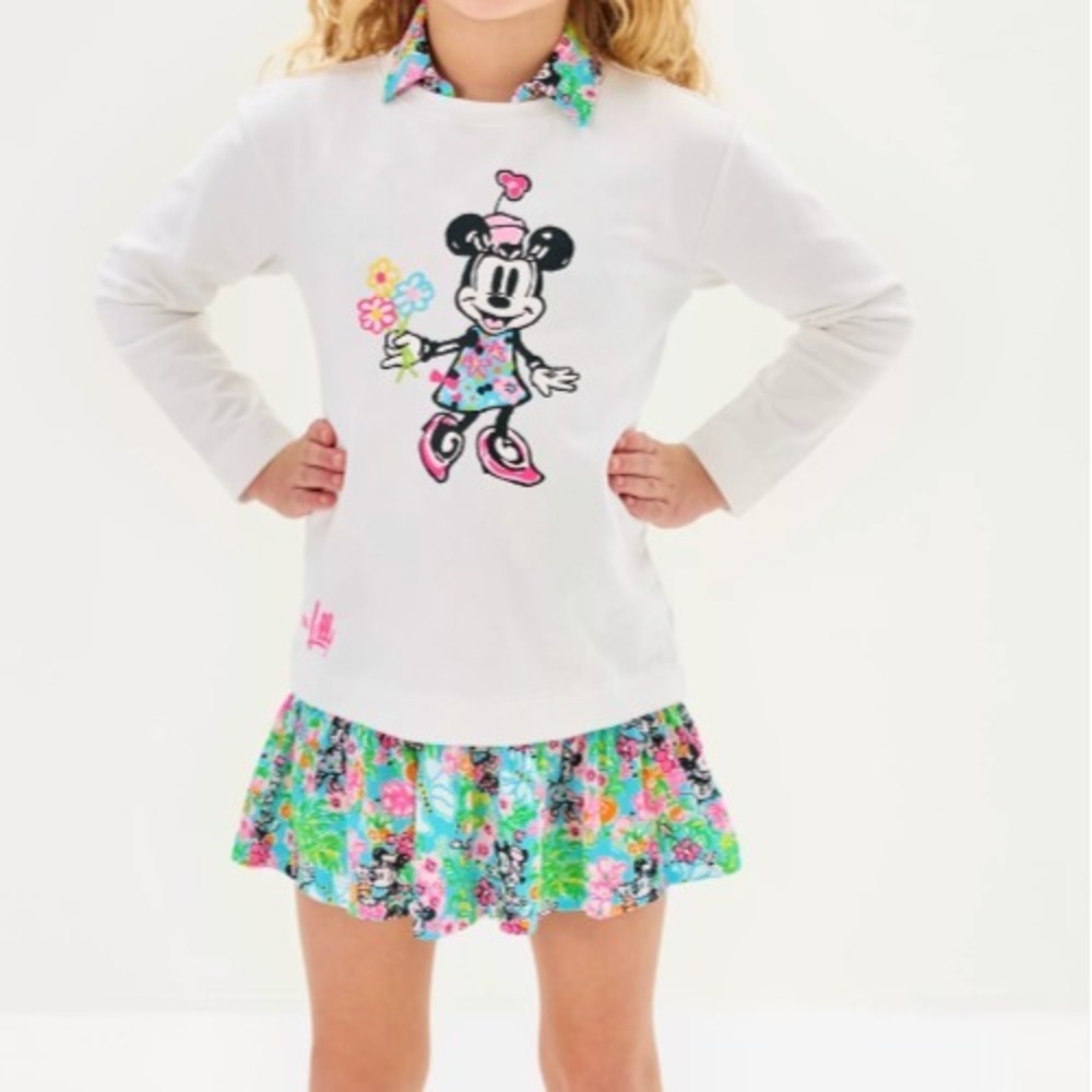 Disney Lilly Pulitzer Hearts Mini Ballad Kids SweatShirt L Minnie Mouse Floral - Picture 3 of 4